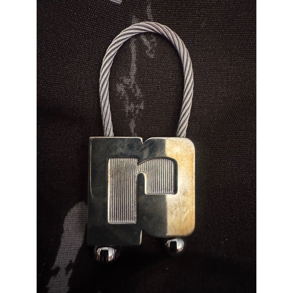 Vintage Courreges Silver Tone AC Logo Wire Cable Keychain Minimalist Accessory
